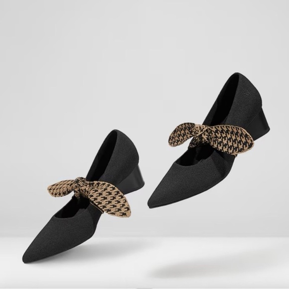 VivaiaAurora Pointed-Toe Mary Jane Heels Bow Tied Houndstooth Black 36